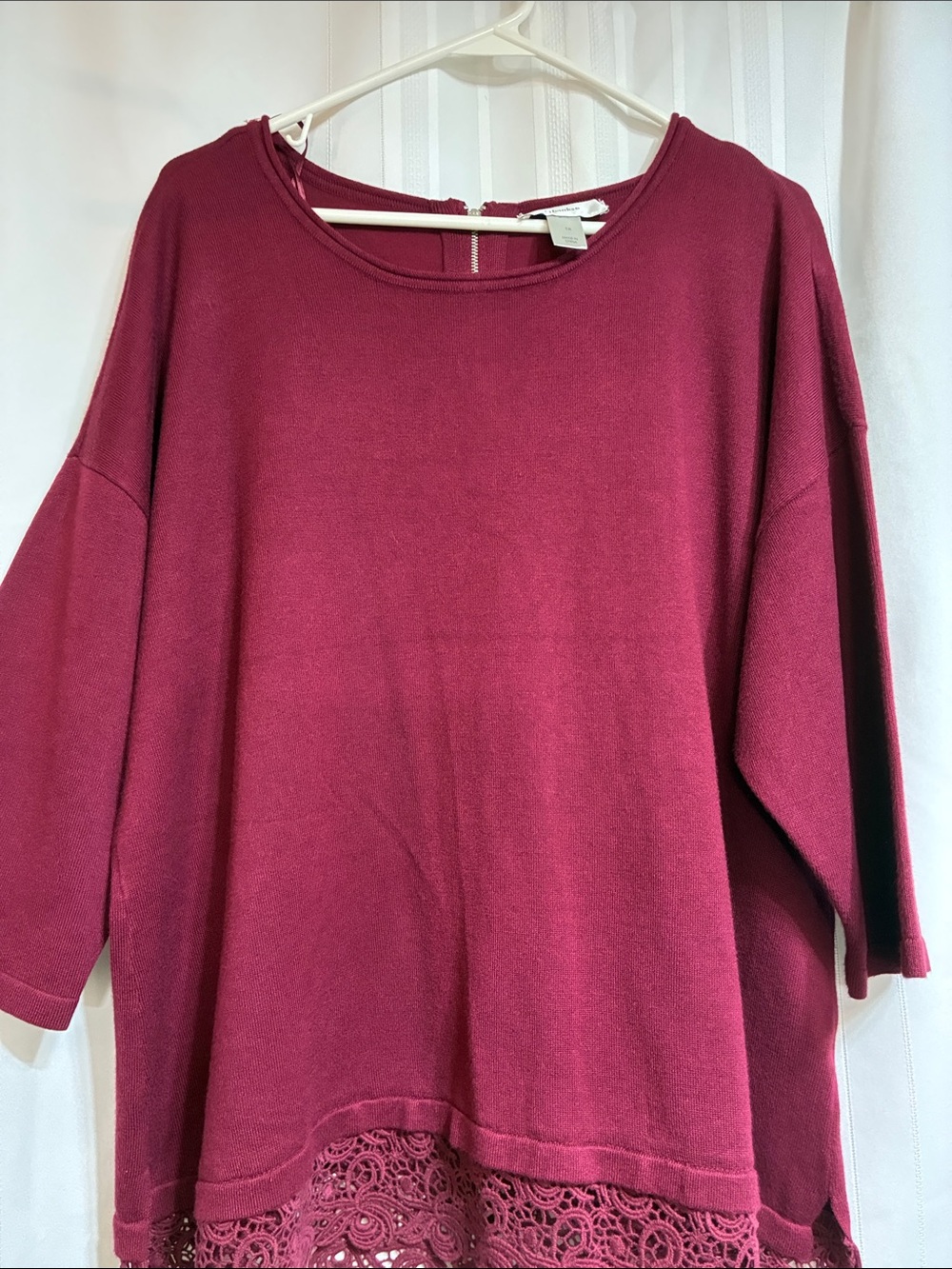 CJ Banks Maroon Crochet-Hem Pullover Sweater 1X